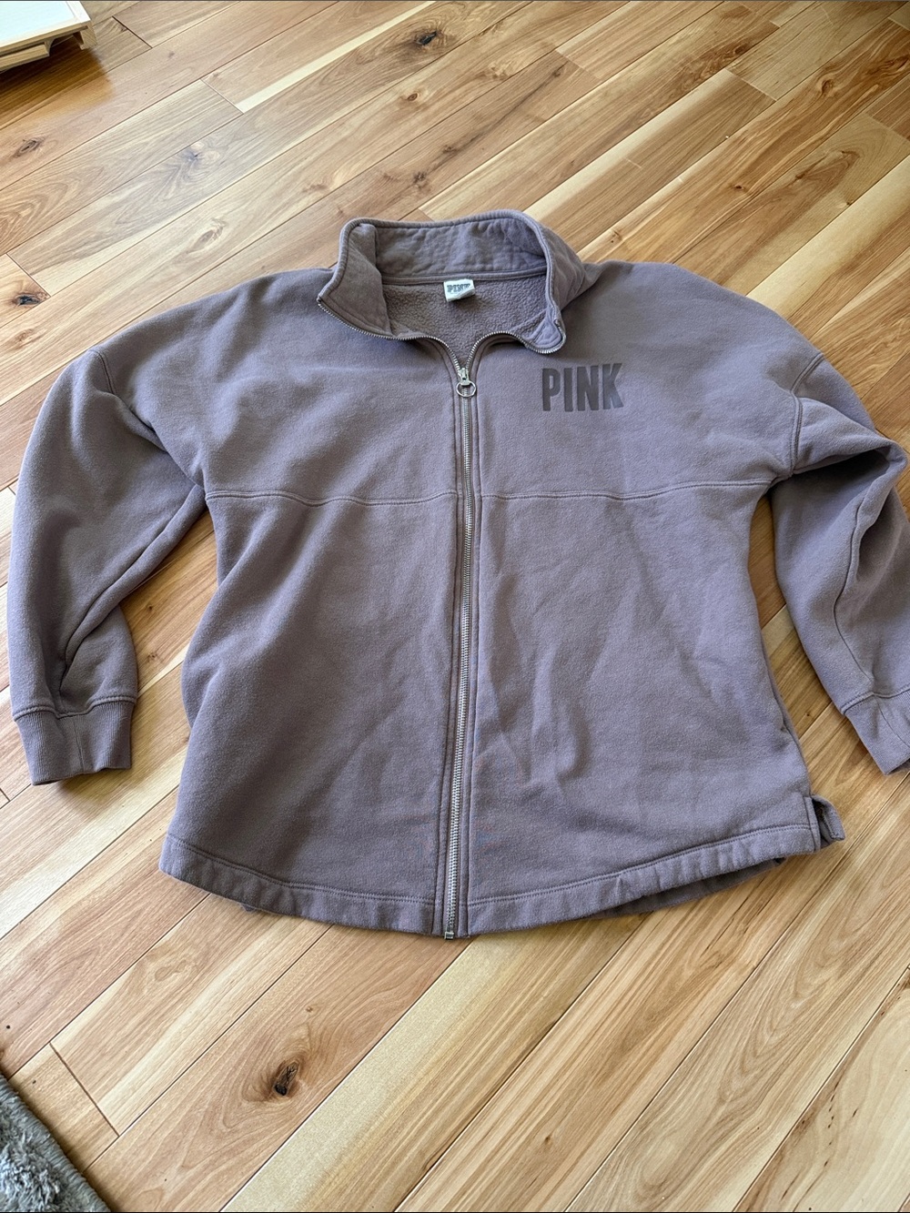 PINK Victoria's Secret Taupe Full-Zip Fleece Jacket